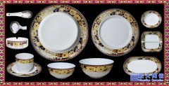 国宴骨瓷餐具 釉中彩碗碟套装西湖盛宴手工描金边奢华陶瓷器
