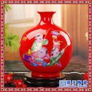 中式花瓶陶瓷 客厅玄关装饰工艺品摆件 定制手工绘画花瓶加字宣